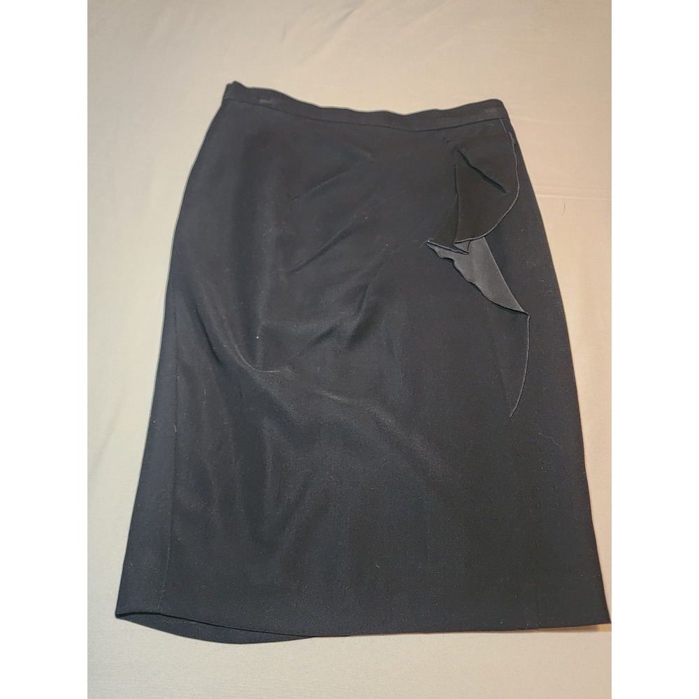Tahari Women's Black Wrap Front Pencil Skirt Size 4 Career Office Lined Knee Len